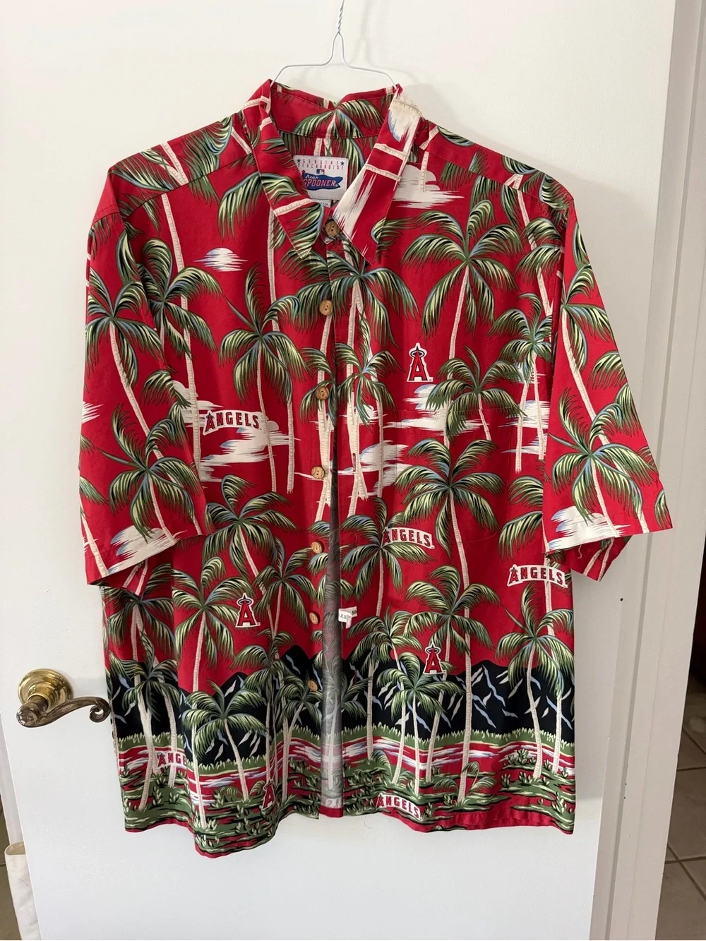 reyn spooner Red Palm-Print Los Angeles Angels Camp Shirt